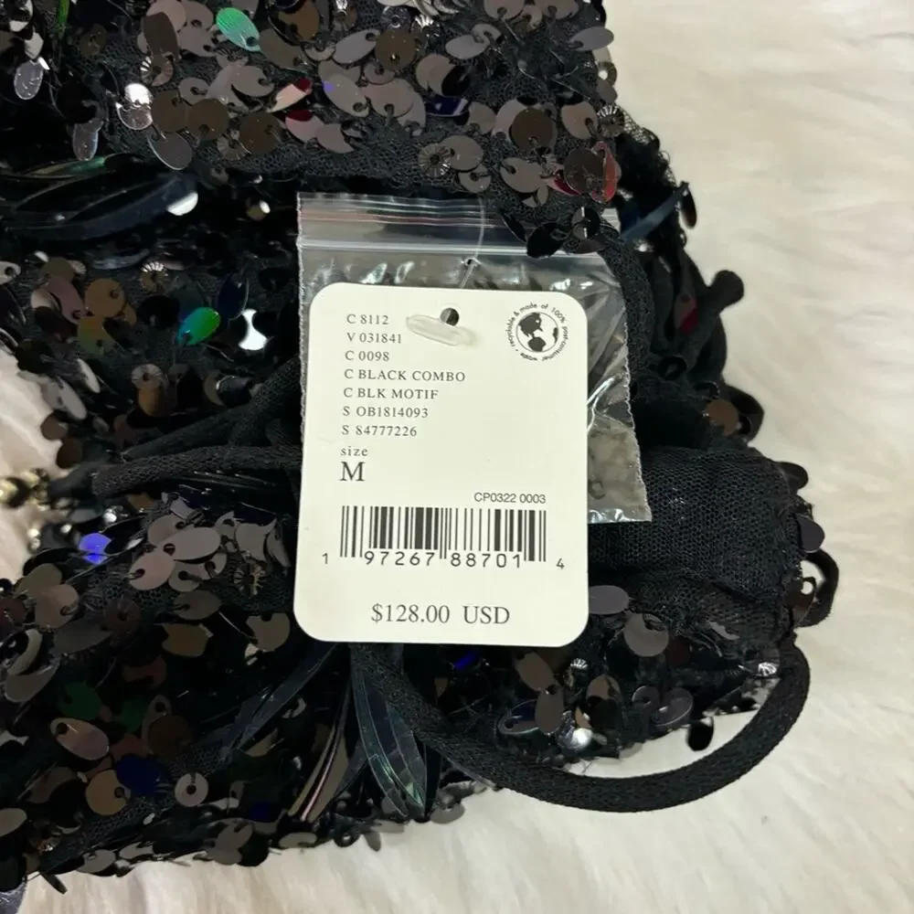 NWT Free People Black Sequins Sexy Party Tank Top Size Medium 0786